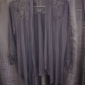 NY Collection Black Lace-Shoulder Open Front Cardigan